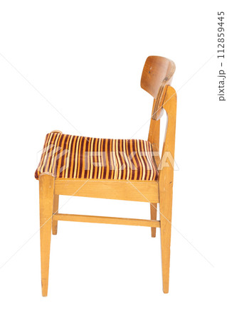 Polish original wooden chair from the 70s and 80s, side view. 112859445