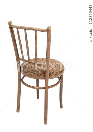 Original wooden chair from 70's and 80's. Polish design and production. Rear angle view. 112859448