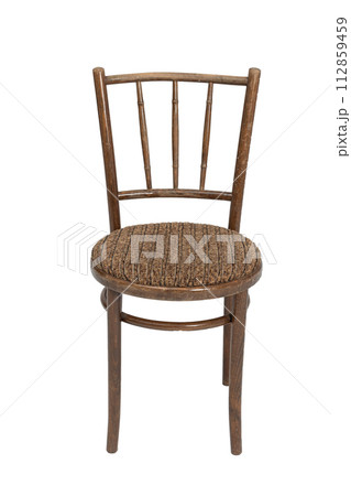 Wooden chair from 70's and 80's in brown color. Polish design and production. Front view. 112859459