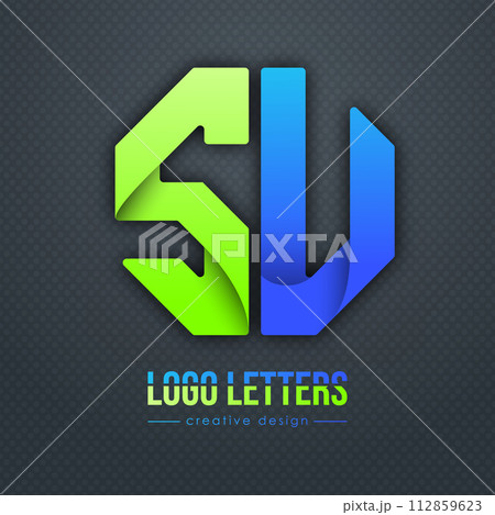 Creative design of the letters S and U. A template for a corporate brand, logo, and business card. A recognizable element of the brand name. The idea of thematic creativity 112859623