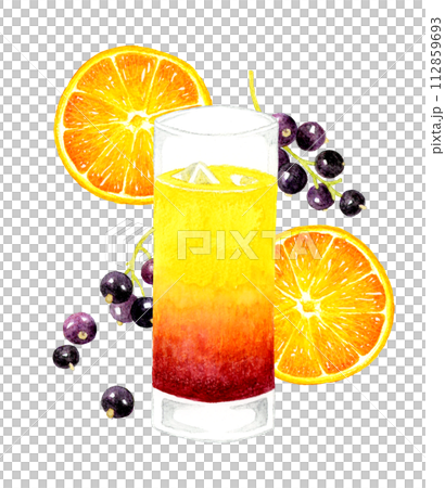 Cassis orange (casiolet) and fruit hand-drawn watercolor illustration material for drinks and alcohol 112859693