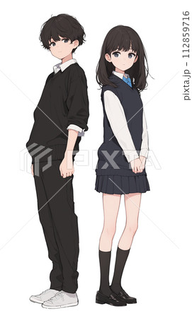 日本の学生 制服姿の男女のイラスト 日本の学生 制服姿の男女のイラスト 112859716