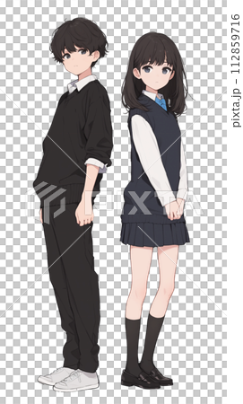 日本の学生 制服姿の男女のイラスト 日本の学生 制服姿の男女のイラスト 112859716