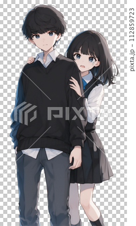 日本の学生　制服姿の男女のイラスト　女の子を守る 112859723