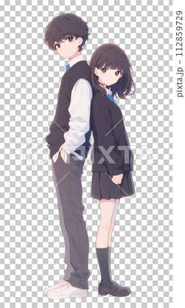 日本の学生 制服姿の男女のイラスト 背中合わせ 日本の学生 制服姿の男女のイラスト 背中合わせ 112859729