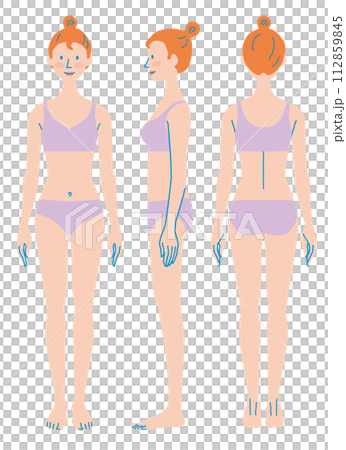 女性身體正面側視圖後視圖內衣圖 女性身體正面側視圖後視圖內衣圖 112859845