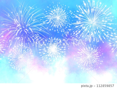 カラフルな花火の水彩背景 112859857