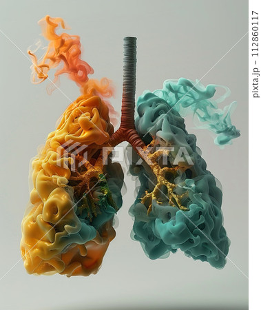 Illustration of damaged lung by smoking. Generative AI. 112860117