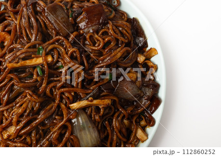 Platter Jjajangmyeon on a white background Platter Jjajangmyeon on a white background 112860252