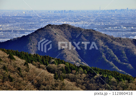 丹沢の能ノ爪 鍋嵐東尾根より望む相州アルプスの華厳山と遠くに東京スカイツリー 丹沢の能ノ爪 鍋嵐東尾根より望む相州アルプスの華厳山と遠くに東京スカイツリー 112860418