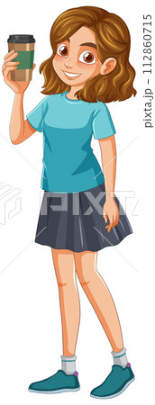 Cheerful Girl Holding a Coffee Cup Cheerful Girl Holding a Coffee Cup 112860715