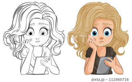 Worried Girl Before and After Coloring Worried Girl Before and After Coloring 112860716