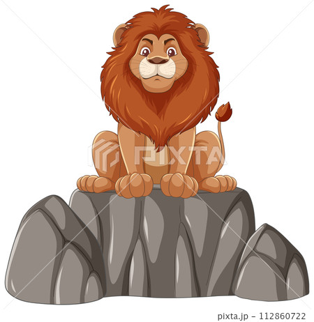 Majestic Lion Sitting on Rocky Outcrop 112860722
