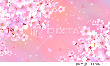 桜の水彩画　桜吹雪　ピンク　16:9 112861527