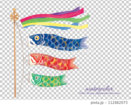 簡單可愛的手繪鯉魚旗向量圖 112862073