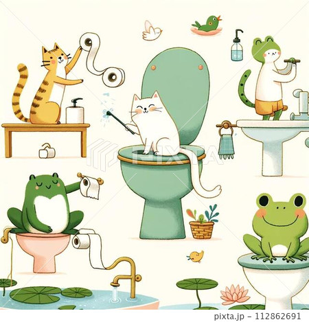 トイレ動物イラスト トイレ動物イラスト 112862691