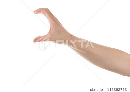 Adult man hand hold something isolated on white background Adult man hand hold something isolated on white background 112862758