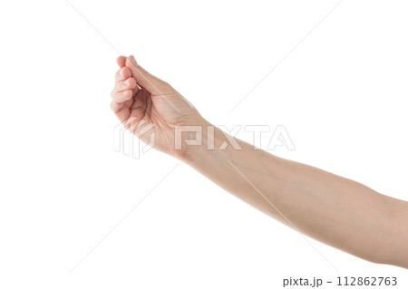 Adult man hand hold something isolated on white background Adult man hand hold something isolated on white background 112862763