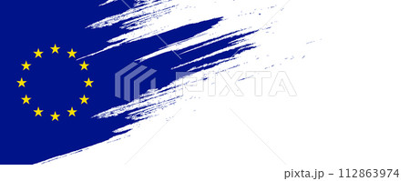European Union Flag in Brush Paint Style. Flag of Europe with Grunge Concept European Union Flag in Brush Paint Style. Flag of Europe with Grunge Concept 112863974
