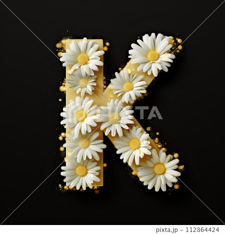 Floral Typography Letter K. Flower font for decoration. Generative AI illustration for weddings 112864424