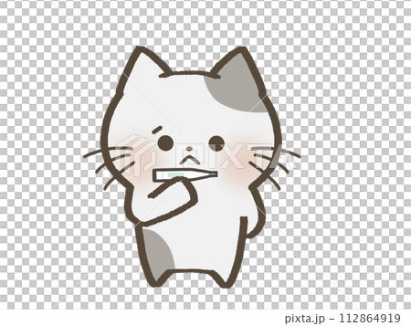 Cat with fever and measuring body temperature Cat with fever and measuring body temperature 112864919