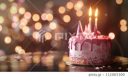 Birthday cake on blur background with studio light. Happy Birthday concept. Generative AI 112865300