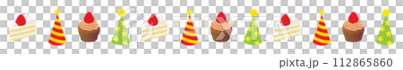 Line illustration of cake and corn hat Line illustration of cake and corn hat 112865860