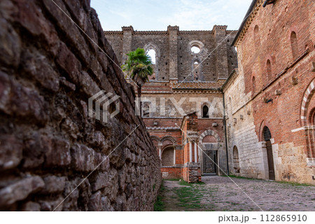 Ruin of the medieval Cistercian monastery San Galgano in the Tuscany 112865910