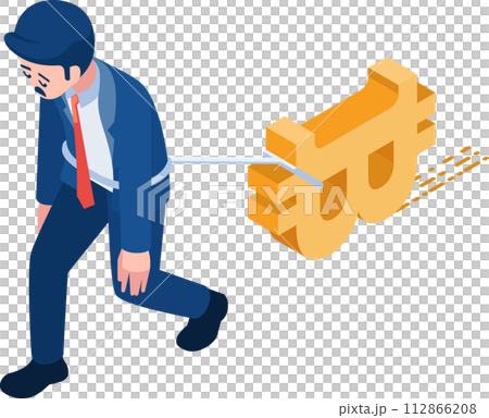 Isometric Businessman Tied with Bitcoin Symbol 112866208