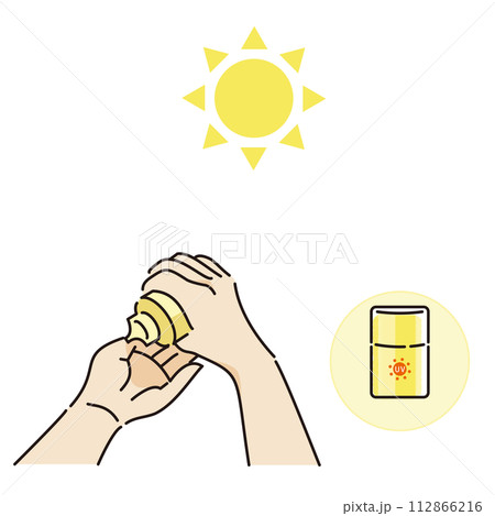 日焼け止めを塗る手のイラストセット(イエロー) 日焼け止めを塗る手のイラストセット(イエロー) 112866216