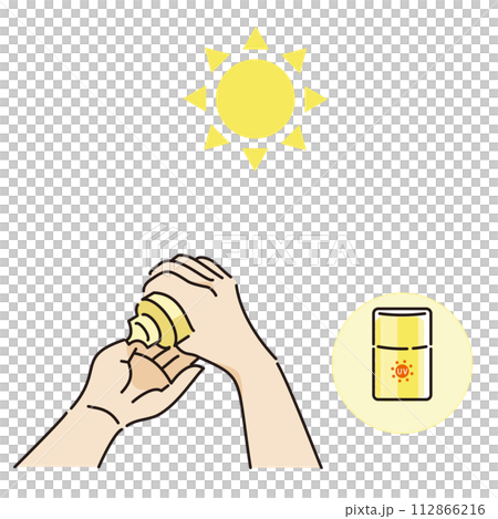 日焼け止めを塗る手のイラストセット(イエロー) 日焼け止めを塗る手のイラストセット(イエロー) 112866216