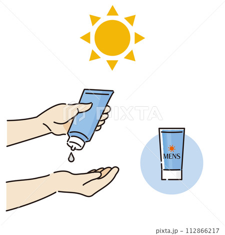 日焼け止めを塗る男性の手のイラストセット（ブルー） 112866217