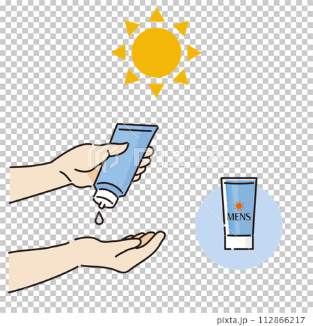 日焼け止めを塗る男性の手のイラストセット（ブルー） 112866217