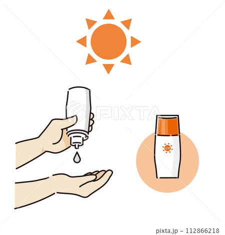 日焼け止めを塗る手のイラストセット(オレンジ) 日焼け止めを塗る手のイラストセット(オレンジ) 112866218