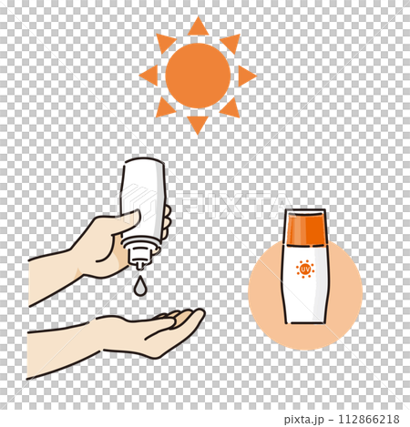 日焼け止めを塗る手のイラストセット(オレンジ) 日焼け止めを塗る手のイラストセット(オレンジ) 112866218