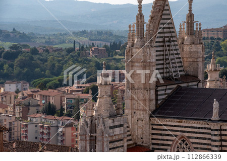 A metal brace supporting the gothic portal of the Siena cathedral, seen from the Facciatone panoramic viewpoint A metal brace supporting the gothic portal of the Siena cathedral, seen from the Facciatone panoramic viewpoint 112866339