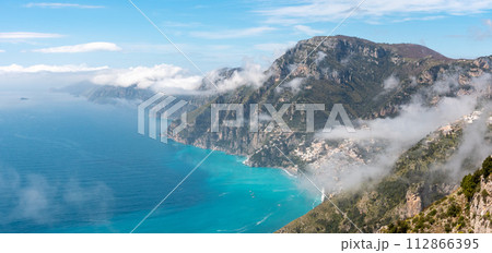 View of the town of Positano from the path of Gods, Southern Italy View of the town of Positano from the path of Gods, Southern Italy 112866395