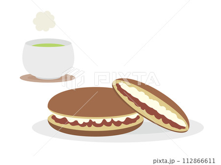 どら焼きとお茶のイラスト どら焼きとお茶のイラスト 112866611