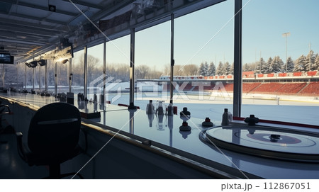 Announcer's room operates the outdoor Curling sports Stadium spectators events.AI Generated 112867051