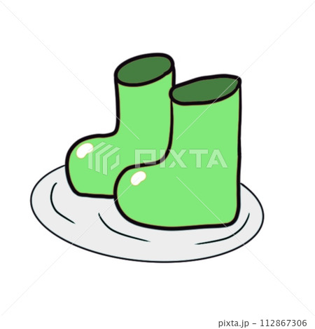 淡い緑の長靴と水たまりのイラスト 淡い緑の長靴と水たまりのイラスト 112867306
