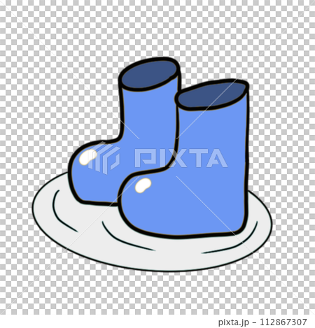 淡い青色の長靴と水たまりのイラスト 淡い青色の長靴と水たまりのイラスト 112867307