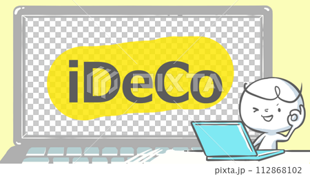 【ブログで使えるアイキャッチ】ノートPCと白い人　文字入り《iDeCo》 112868102