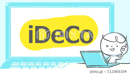 【ブログで使えるアイキャッチ】ノートPCと白い人　文字入り《iDeCo》 112868104