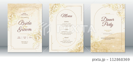 Luxury wedding invitation card template with rose bouquet 112868369