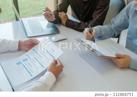 Job interview by manager and human resources, employment, recruiting people Job interview by manager and human resources, employment, recruiting people 112868751