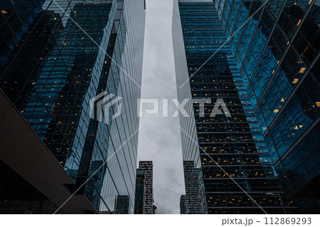 tall skyscrapers buildings looking up perspective, modern architecture of steel and glass, skyline of big city tall skyscrapers buildings looking up perspective, modern architecture of steel and glass, skyline of big city 112869293