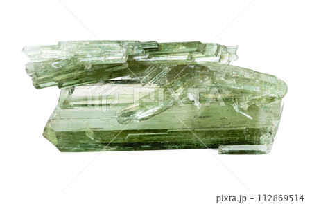 unpolished zoisite crystals isolated on white 112869514