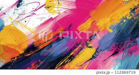 Abstract strokes of paint of bright colors. Modern Art 112869719