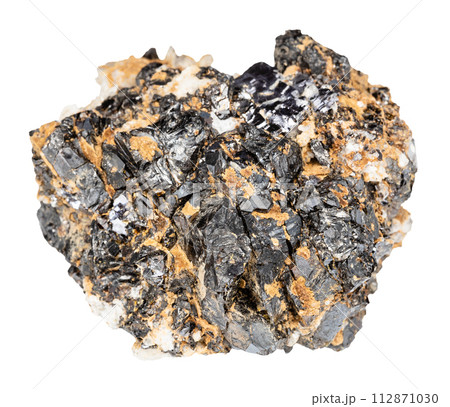 sphalerite and galena minerals on raw baryte rock 112871030
