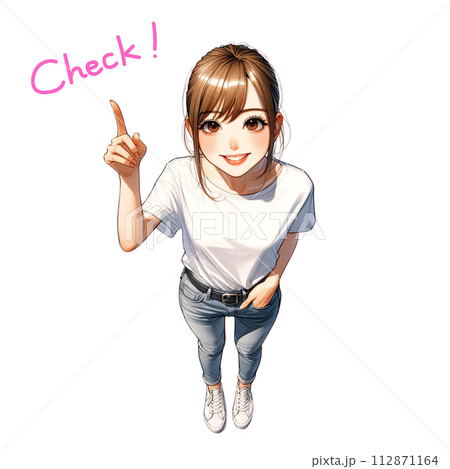 若い女性の指差しポーズのイラスト 若い女性の指差しポーズのイラスト 112871164